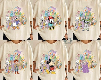 Camiseta personalizada Disney All Character Epcot, camiseta Disney Mickey e amigos, camisetas retrô Disney Family Trip 2025, camiseta Disney Vacation Group