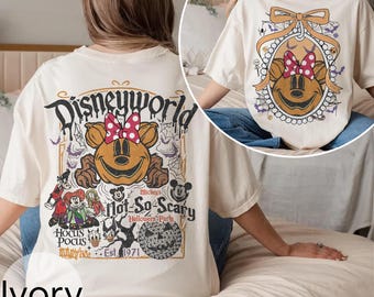 Vintage Mickey Minnie Disney World Halloween 2-Seiten-Shirt, Disney Kürbis Shirt, Mickey ist nicht so gruselig, Disney Halloween Kokette 2025 Shirt