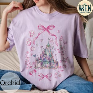Retro Disneyland Castle Shirt, Comfort Colors Disney Coquette Castle Shirt, Magic Kingdom Shirt, Disney Coquette Bow Shirt, Disneyland Shirt