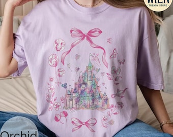 Retro Disneyland Castle Shirt, Comfort Colors Disney Coquette Castle Shirt, Magic Kingdom Shirt, Disney Coquette Bow Shirt, Disneyland Shirt