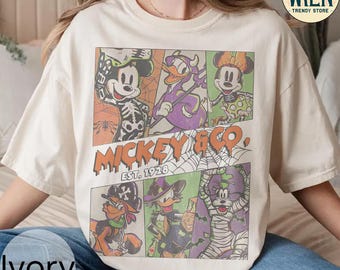 Vintage Disney Mickey & Co Halloween 1928 Shirt, Mickey and Friends Shirt, Mickey Not So Scary Halloween Party Tee, Disney Family Trip Tees