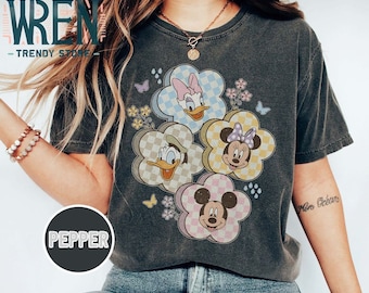 Retro vårmusvänner komfortfärger-skjorta, vintage Disney-skjorta, Musse Pigg-skjorta, Mickey Minnie Donal Daisy-skjorta, Disneyland-skjorta