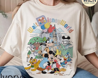 Camiseta retrô Walt Disneyworld Comfort Colors, camiseta vintage Disneyworld, camiseta Mickey e amigos, camisetas da família Disney, camiseta da viagem Disney 2025