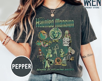 Camiseta retro de la Mansión Encantada de Disney con colores cómodos, Bienvenidos Mortales Insensatos, Fantasma haciendo autostop, Camiseta de viaje de Disney para chicas, Halloween femenino 2025