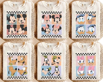 Camiseta retro personalizada de Mickey y sus amigos, camiseta de vacaciones Disney, camiseta a cuadros a juego para viajes familiares al Reino Mágico, camiseta de Disneyland (WDW).