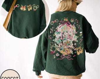 2Sided Coquette Bow Disney Mickey & Friends Magic Kingdom Christmas Sweatshirt, Mickey's Very merry Christmas Tee, Disneyland Family Shirt