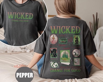 Camiseta retro de la película Wicked, cómoda y de dos caras, regalo para fans del Mago de Oz, camiseta rosa y verde de bruja, camiseta con gráficos de la cultura pop del musical Wicked.