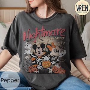 Vintage Mickey Minnie Halloween Shirt, Disney Halloween Comfort Colors T-Shirt, Albtraum auf der Hauptstraße Shirt, Halloween Kürbis Shirt