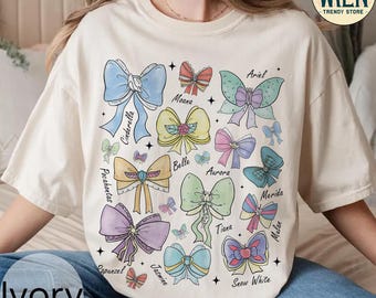 Chemise princesse Disney aquarelle noeuds coquette rétro, chemise Disney Aurora Ariel Belle Cendrillon Tiana, voyage Magic Kingdom Disneyland Girl