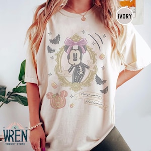 Retro Comfort Colors Spooky Minnie Skeleton Halloween Shirts, Mickey Skeleton Coquette Shirts, Disney Trip Halloween 2025, Halloween Shirts