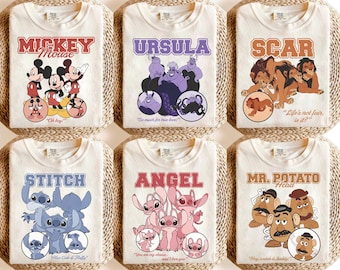 Camiseta vintage de Mickey Mouse de Disney, Úrsula de Disney, Scar de El Rey León de Disney, Ángel, Stitch de ShirtStitch, Mr. Potato Head