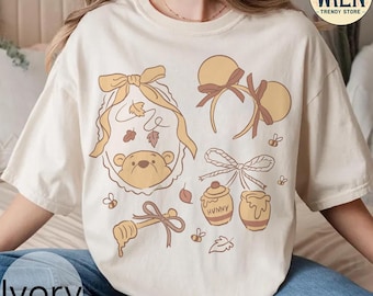 Vintage Comfort Colors Coquette Bow Winnie The Pooh Shirt, Pooh Bear Fall Vibes Tee, Disney Family Trip 2025 Shirt, Pooh And Friends Shirt