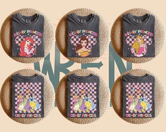 Camiseta retro de dos caras con personajes de princesas de Disney, camiseta de la era de las princesas de Disney, camiseta de viaje para niñas a Disneyworld, camiseta de vacaciones en Disneyland 2025