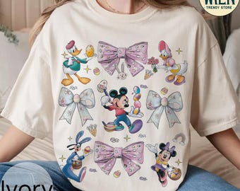Retro Coquette Bows Watercolor Disney Easter Day 2025 Shirt, Mickey and Friends Easter Bunny Tee, WDW Easter Day Trip, Family Easter Egg Tee