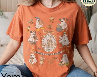 Camiseta retro de Halloween de Disney con coqueta, camiseta de ratón espeluznante y amigos, camiseta de Mickey Boo para Halloween, camiseta de truco o trato, camiseta de calabaza de Disney