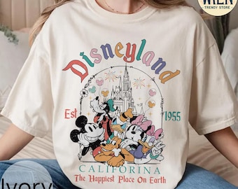 Vintage Disneyland Est 1955 Happiest Place On Earth Shirt, Retro Disney Castle Shirt, Mickey and Friends, Disney Family Vacation 2025 Shirt