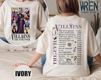 Vintage Two-sided Disney Villains Evil Tour Shirt, Retro Disney Villains Characters Concert Music Shirt, Disney Evil Friends 2025 Matching
