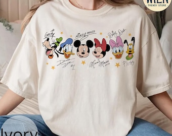 Retro Mickey and Friends Signatures Shirt, Disney World Shirt, Comfort Colors Shirts, Disneyland Trip 2025 Shirt, Disney Mickey and Co Shirt