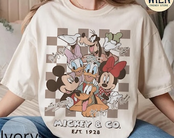 Retro Mickey Co 1928 comfort kleuren shirt, Mickey en vrienden geruit shirt, vintage Disneyworld, Disneyland Trip shirt, Disney Family Tee