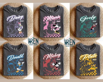 Vintage Disney Mickey And Friends Classic Shirt, Checkered Mickey Shirt, Disneyworld Shirt, Disneyland Shirt, Disney Family Vacation Shirts