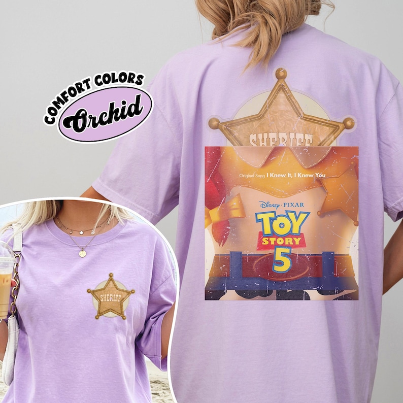 Camiseta vintage Comfort Colors de 2 caras, camiseta vintage de Disney Woody de Toy Story, camiseta gráfica de Disney Pixar Woody Cowboy, Love Music I Knew It I Knew You imagen 4
