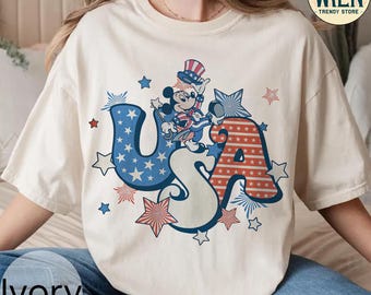Retro Mickey Mouse 4th of July Shirt: Vintage USA Flag Comfort Colors