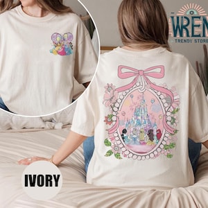 Retro Two-sided Disney Coquette Princess Castle Shirt, Disneyland Castle Best Friends Gift, WDW Girls Trip Shirts, Disney World Vacation Tee
