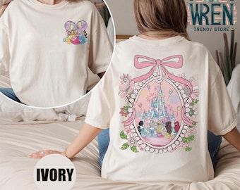 Retro Two-sided Disney Coquette Princess Castle Shirt, Disneyland Castle Best Friends Gift, WDW Girls Trip Shirts, Disney World Vacation Tee