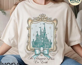Camiseta Disney Coquette Magical Castle, camiseta "El lugar más feliz del mundo", camiseta de viaje a Disney, camiseta de regalo de cumpleaños de Disney