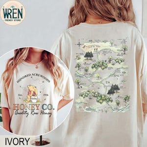 Vintage Winnie The Pooh Honey Co Shirt, Hundert Morgen Waldkarte Shirt, Pooh Bär Disney World Disneyland Reise 2025 T-Shirt, Familie passende Shirts