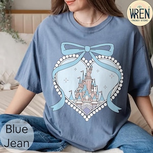 Retro Comfort Color® Disney Magical Castle With Blue Coquette Shirt, Magic Kingdom Sweatshirt, Disney Girl Trip, Disneyworld Family Shirt