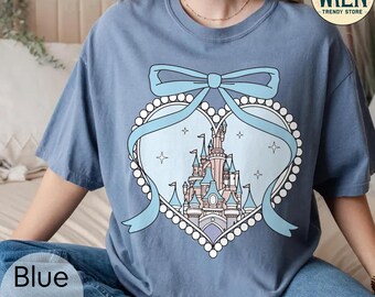 Retro Comfort Color® Disney Magical Castle With Blue Coquette Shirt, Magic Kingdom Sweatshirt, Disney Girl Trip, Disneyworld Family Shirt