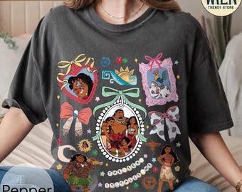 Camiseta retro de Disney Moana con lazos coquetos, camiseta de Maui Moana Hei Hei y Pua, viaje a Disneyland (WDW), camiseta de la película Moana 2 de Disney, viaje a Disney 2025