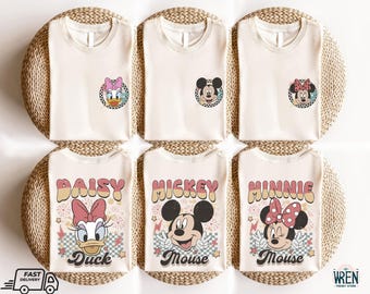 Retro Custom Two-sided Mickey and Friends Shirt, Vintage Disney Character Shirts, Mickey Minnie Shirt Disneyland Vacation Trip 2025 Shirt