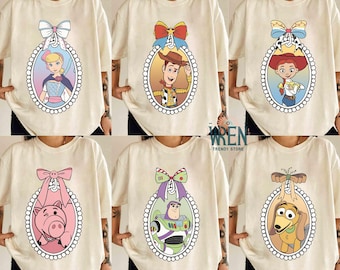 Camiseta personalizada con moños de Toy Story, camiseta de Disney Woody Buzz Jessie Bo Peep, Toy Story Land a juego, viaje familiar a Disneyland