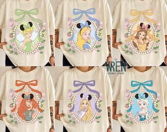 Chemise princesse Disney couleurs confort rétro, t-shirt princesse Disney coquette, t-shirt voyage fille Disney, chemise groupe Disney, t-shirt Disney personnalisé