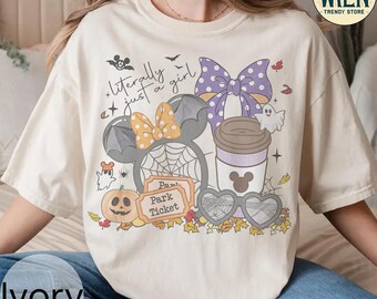 Kokette Schleife Buchstäblich nur ein Mädchen-Halloween-T-Shirt, Disney Minnie Maus Mädchen Reise Outfit, Micky ist nicht so beängstigend Halloween Party 2025 T-Shirt