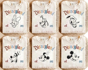Camiseta retro personalizada de Mickey y sus amigos, camiseta de vacaciones Disney, camiseta a cuadros a juego para viajes familiares al Reino Mágico, camiseta de Disneyland (WDW).