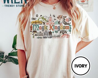 Retro Magic Kingdom comfort kleuren shirt, Disney Tour 2024 shirt, Disney World shirt, Magic Kingdom shirt, Disney familie shirts, Disney T-shirt