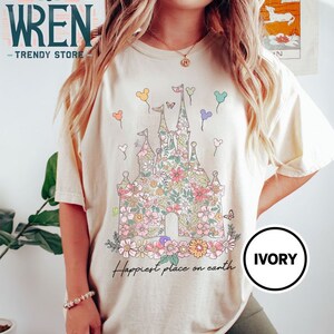 Retro Happiest Place on Earth Shirt, Disney Castle Floral Shirt, Vintage Disney Shirt, Magic Kingdom Shirt, Disneyland Shirt, Disney Shirt