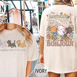 Retro Two-sided Disney Aristocats Picture Purr-fect 1970 Bonjour Shirt, The Aristocats Marie Toulouse Berlioz, Everybody Wants To Be A Cat