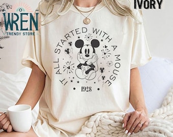 Retro Todo comenzó con una camisa de ratón, camisa de Disney 1928, camisa linda de Disney, regalo de fan de Disney, camisa de Mickey Mouse de Disney, camisa de Disnyeland