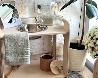 Lavabo de madera Montessori: Estación de autocuidado portátil para niños / Juego de agua sensorial