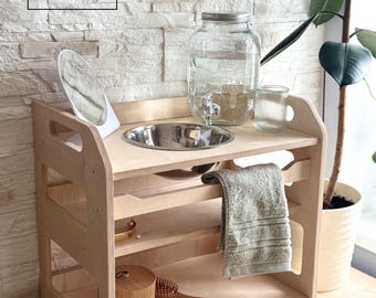 Lavabo de madera Montessori: Estación de autocuidado portátil para niños / Juego de agua sensorial