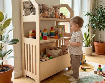 Montessori Kids Shelf: Natural Birch Open Toy Storage Organizer