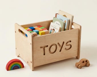 Handcrafted Wooden Toy Box: Montessori Nursery Storage with Handles