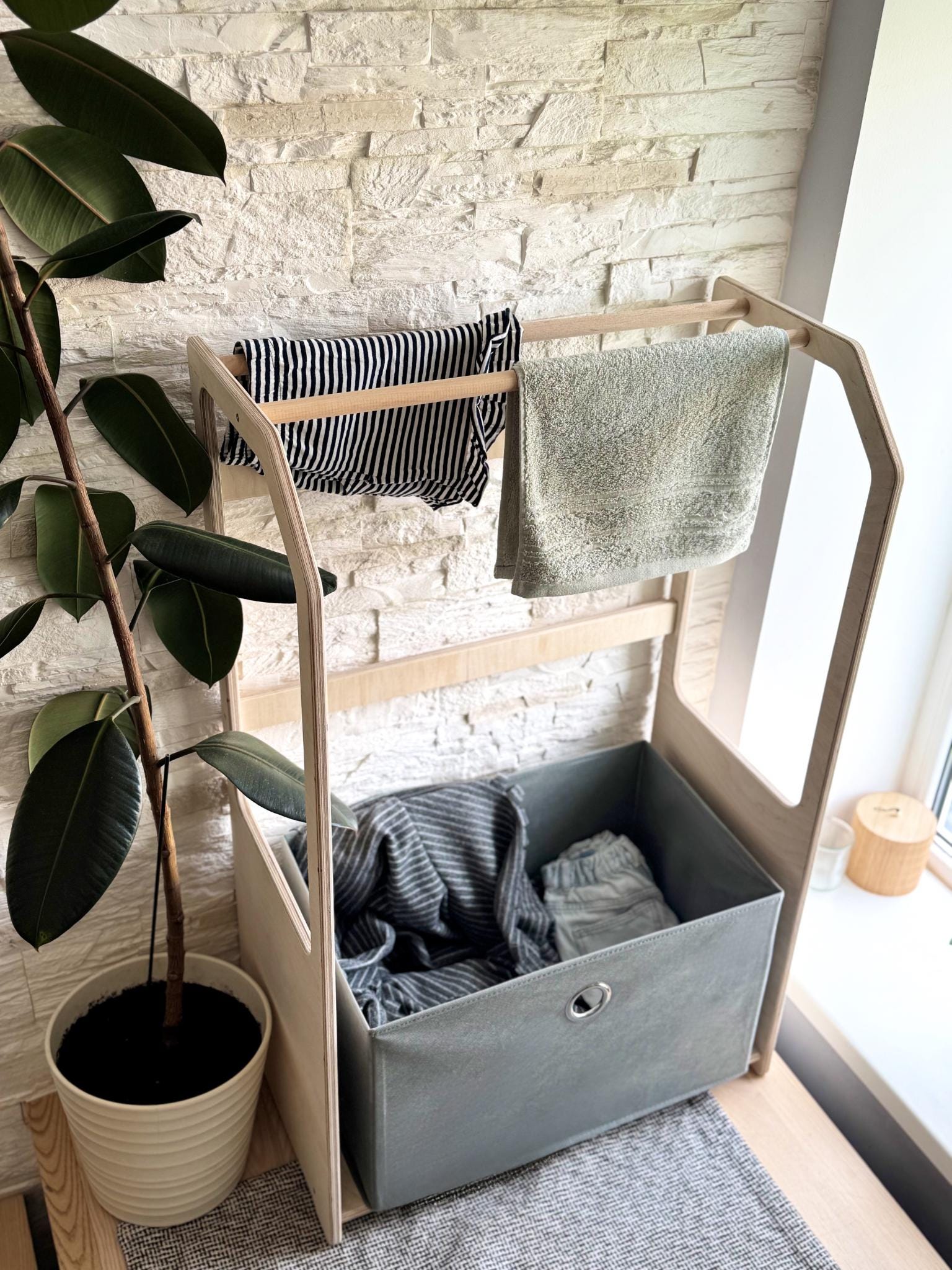 Drying Rack Kids Montessori Kids Laundry Drying Rack: Wooden Clothesline With Basket - Etsy