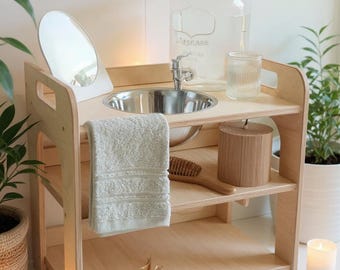 Lavabo Montessori en bois : station de soins personnels portable pour enfants