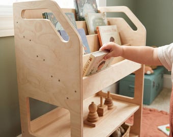 Libreria Montessori in legno con orientamento frontale – Scaffale minimalista per libri per bambini – Organizzatore per l'angolo lettura della cameretta
