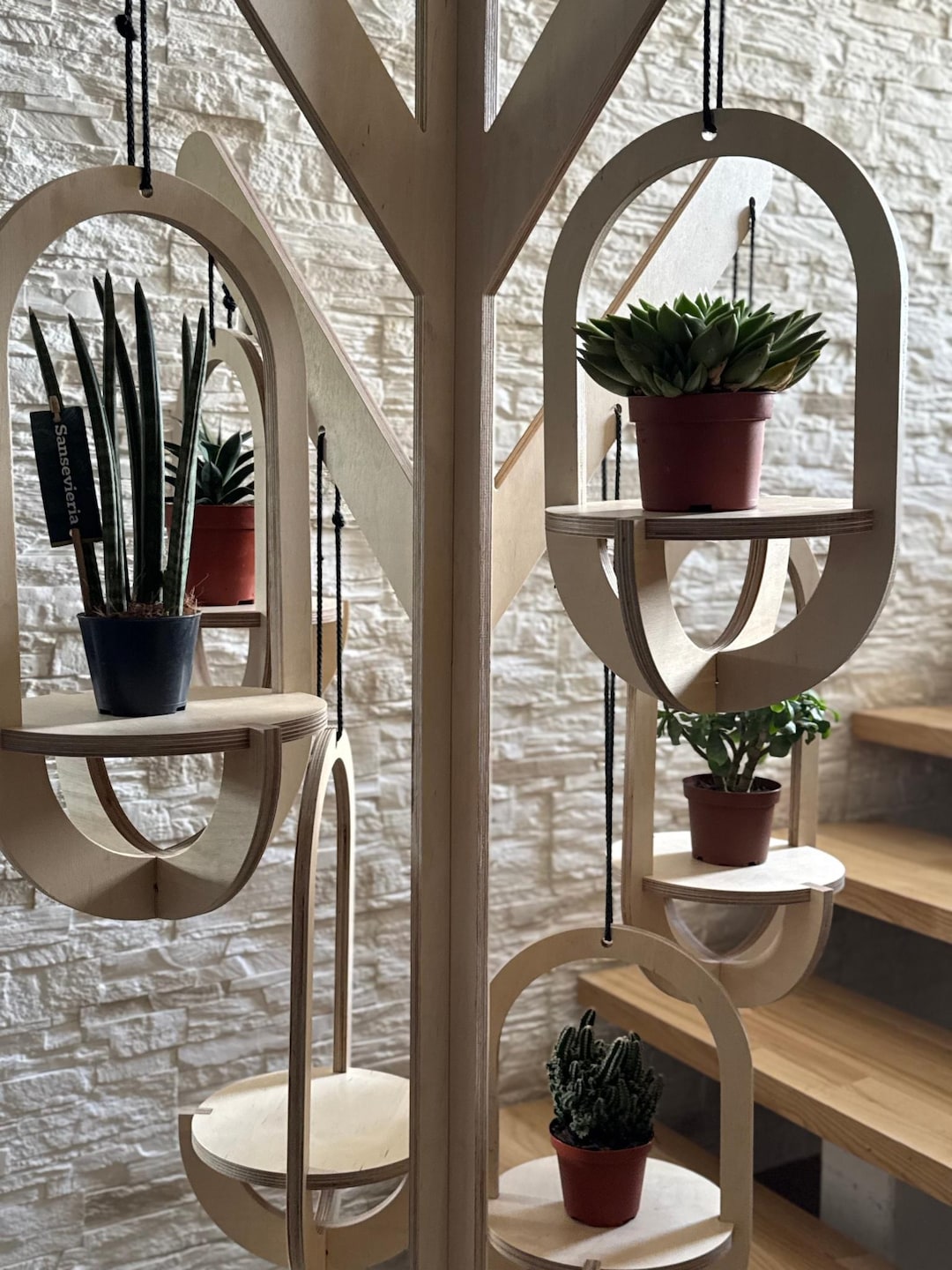 Modern Wooden Indoor Plant Stand Tree – Hanging Plywood Shelves for ...